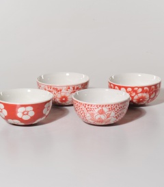 4 SCHÜSSEL, rot floral dm12xH6cm