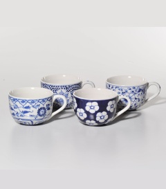 4 BÜROTASSEN blau bemalt dm10,5xH8,5cm