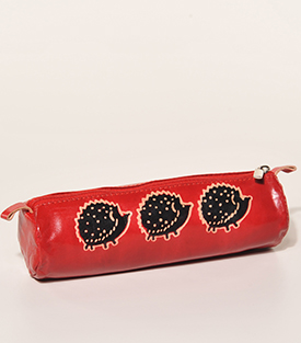 STIFTETÄSCHCHEN Igel rot Ziegenleder, dm5x18cm