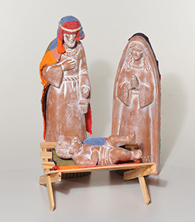 HEILIGE FAMILIE 3 teilig Ton mit BW, H39cm