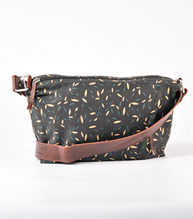 SCHULTERTASCHE Trapez grün Blätter, BW Canvas 34x14xH21cm