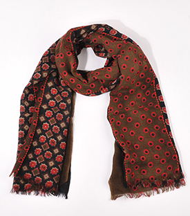 SCHAL Kantha Rot-Braun-Töne 100% Merinowolle 200x70cm
