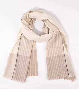 SCHAL weiß-beige gestreift  100% Wolle 200x70cm