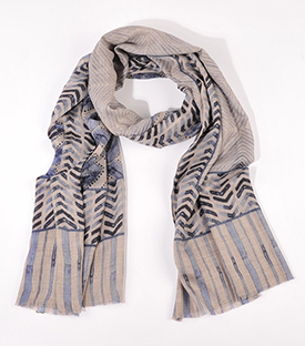 SCHAL Blautöne beige 100% Merinowolle 200x70cm