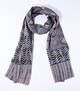 SCHAL Rauten beige-blau 100% Merinowolle, 200x70cm