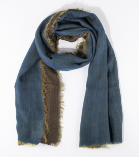SCHAL Doppelgewebe blau gold 100% Wolle 180x70cm
