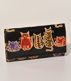 DAMENBÖRSE Katzen Ziegenleder 19x10cm