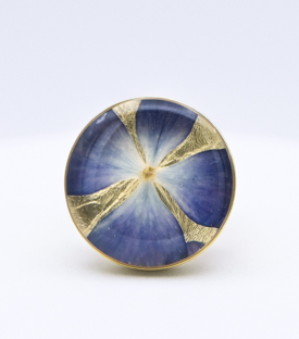 FINGERRING Hortensie blau Messing 24k vergoldet one-size