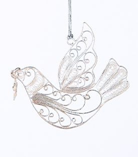 WEIHNACHTSANHÄNGER Taube Filigrandraht versilbert 7,5cm