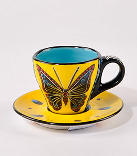 ESPRESSOTASSE Schmetterling gelb-türkis, dm6,5xH5,5cm