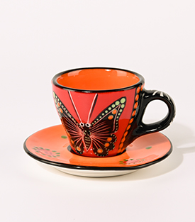 ESPRESSOTASSE Schmetterling rot-orange, dm6,5xH5,5cm