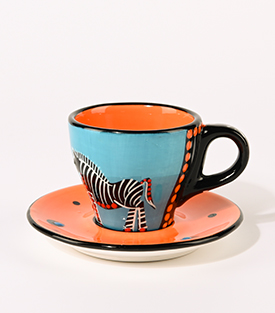 ESPRESSOTASSE Zebra türkis-orange, dm6,5xH5,5cm