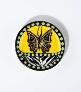 TEEBEUTELABLAGE Schmetterling  gelb dm9,5cm