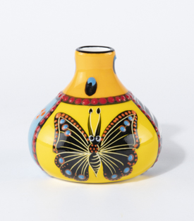 VASE Schmetterling gelb-türkis dm12xH11cm