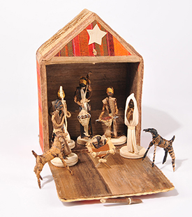 WEIHNACHTSKRIPPE Naturfaser Stall mit 8 Figuren 15x8xH20cm