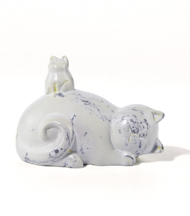 FIGUR Katze mit Kätzchen Speckstein marmoriert 10xH8cm
