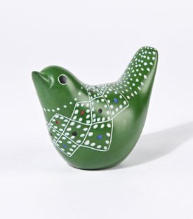 VOGEL grün gemustert Speckstein bemalt 10xH7cm