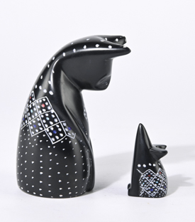 KATZE mit Maus schwarz Speckstein bemalt 11cm