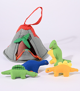 DINOHAUS, 4Dinos und Baum Baumwolle dm15xH15cm