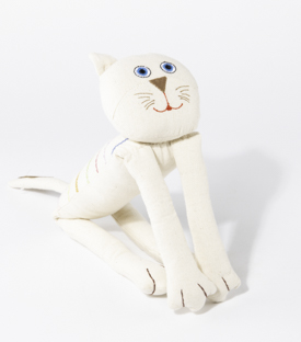STOFFTIER Katze natur BW bestickt 35cm