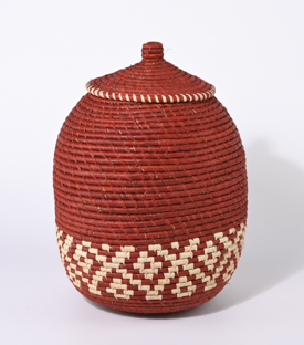 KORB mit Deckel rot Palmblatt dm25xH35cm