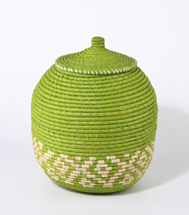 KORB mit Deckel kiwi Palmblatt dm25xH35cm