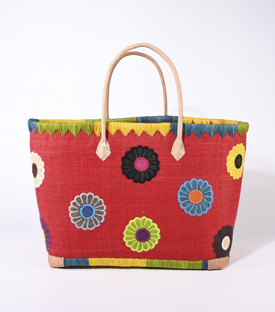 KORBTASCHE Blumen rot Raffia 50xH33cm Boden 40x23cm