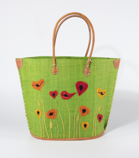 KORBTASCHE Tulpen grün Raffia 50xH34cm Boden 30x20cm