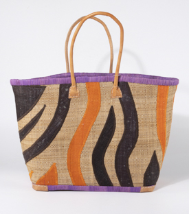KORBTASCHE Streifen Raffia 50xH33cm Boden 40x23cm
