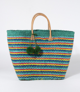KORBTASCHE Streifen blau Sisal 48xH34cm Boden 34x22cm