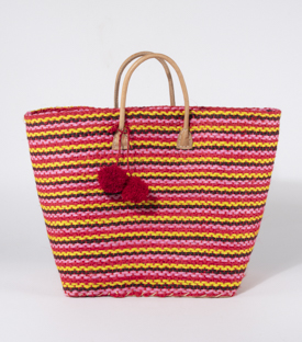KORBTASCHE Streifen rot Sisal 48xH34cm Boden 34x22cm