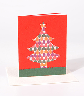 WEIHNACHTSKARTE  Christbaum handgeschöpftes Papier 11x14cm