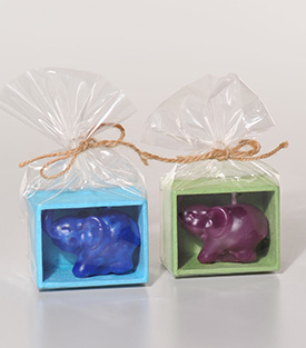 2 KERZEN Glückselefant blau, lila, 5xH4cm 