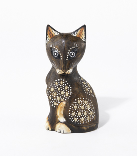 FIGUR Katze sitzend Albasiaholz 7x13cm
