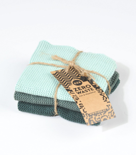 3 PUTZTÜCHER Biobaumwolle gestrickt, Grüntöne, 25x25cm