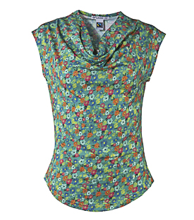 WASSERFALLSHIRT petrol geblümt Bio-Baumwolle