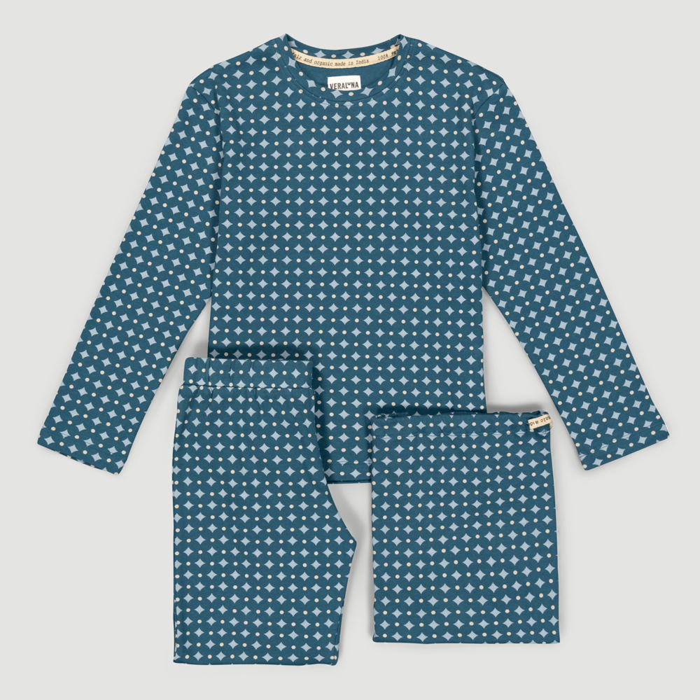 KINDERPYJAMA MU petrol Baumwolle