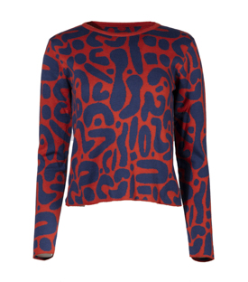 PULLOVER rot gemustert Bio-Baumwollstrick GOTS+FT