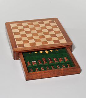 REISESCHACH mit Lade,Mangoholz 25x25xH4,5cm, Magnetfiguren