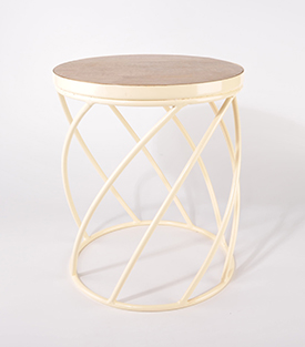 BEISTELLTISCH gedreht creme Eisen, Mangoholz dm30xH36cm
