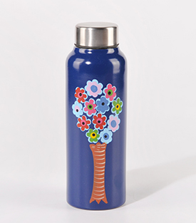 TRINKFLASCHE Blumen 500ml Edelstahl handbemalt dm6xH20cm