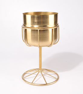 PFLANZENÜBERTOPF auf Ständer Metall gold matt dm16xH30cm