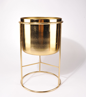 PFLANZENÜBERTOPF auf Ständer Metall gold matt dm20xH40cm