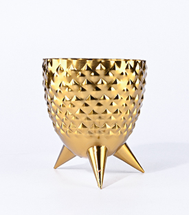 PFLANZENÜBERTOPF Struktur 3beinig Metall gold dm15xH17cm