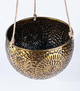 HÄNGETOPF Struktur Metall gold/Jute dm20xH12cm