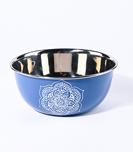 SCHÜSSEL Edelstahl blau Blume handbemalt, dm18xH7,5cm