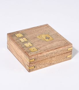 SPIELEBOX mit Würfeln Mangoholz 12x12xH4,5cm