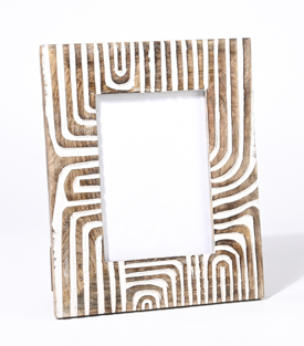 BILDERRAHMEN geschnitzt Linien Mangoholz 21,5x26,5cm (13x18)