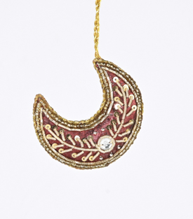 WEIHNACHTSANHÄNGER Zarimond rot gold, Zari bestickt 7cm