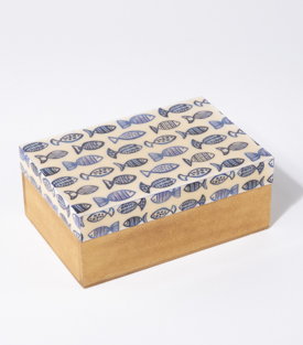 DOSE Fische blau MDF laminiert 15x10xH6cm